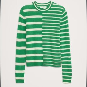 Banana Republic Lightweight Cashmere Crew-Neck Sweater XS NWOT Green Stripe